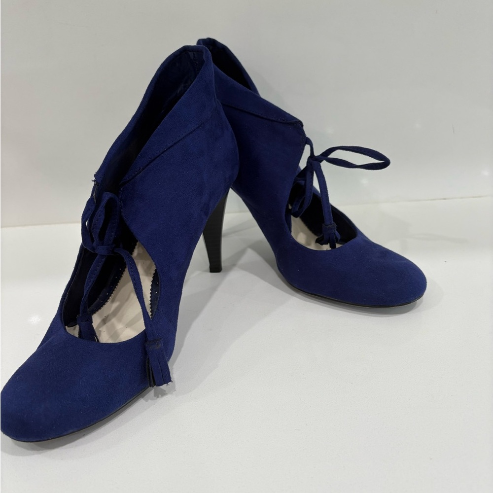 Vintage Lela Rose Royal Blue Suede Ankle Boots - Picture 6 of 8